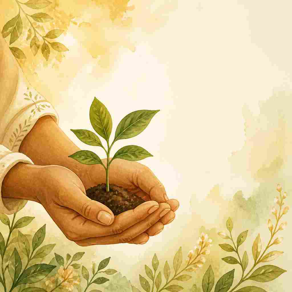 Manos ofreciendo una planta: apoyo y donación